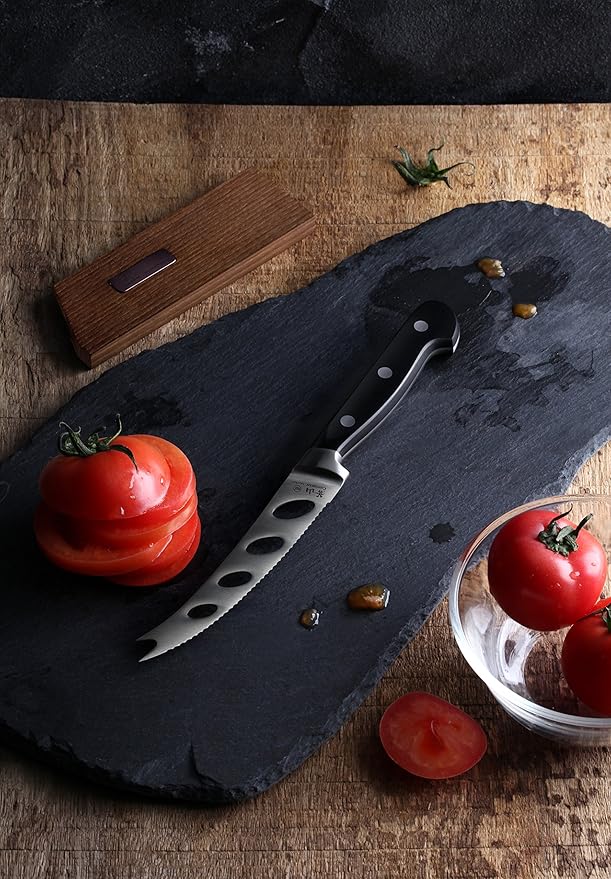 Cangshan TV2 Series 1022964 Swedish 14C28N Steel Forged 5-Inch Tomato/Cheese Knife and Wood Sheath Set