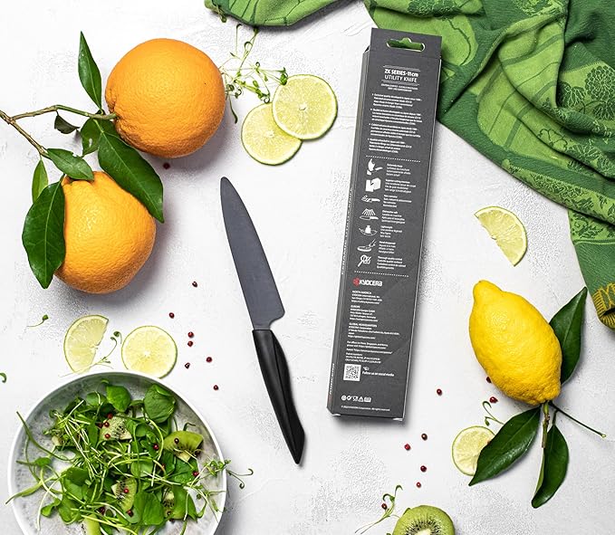 Kyocera Innovation Series Ceramic 5" Slicing Knife, with Soft Touch Ergonomic Handle-Black Blade, Black Handle