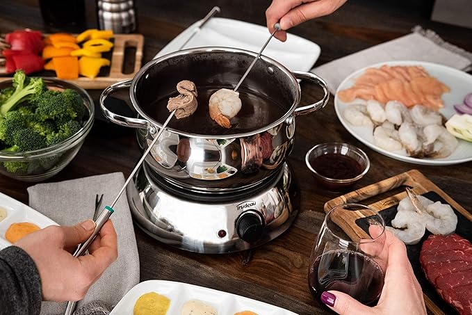 Trudeau 0829020 Alto 3-in-1 Electric Fondue Set for Chocolate and Cheese, 11-Piece with Forks Included, Stainless Steel