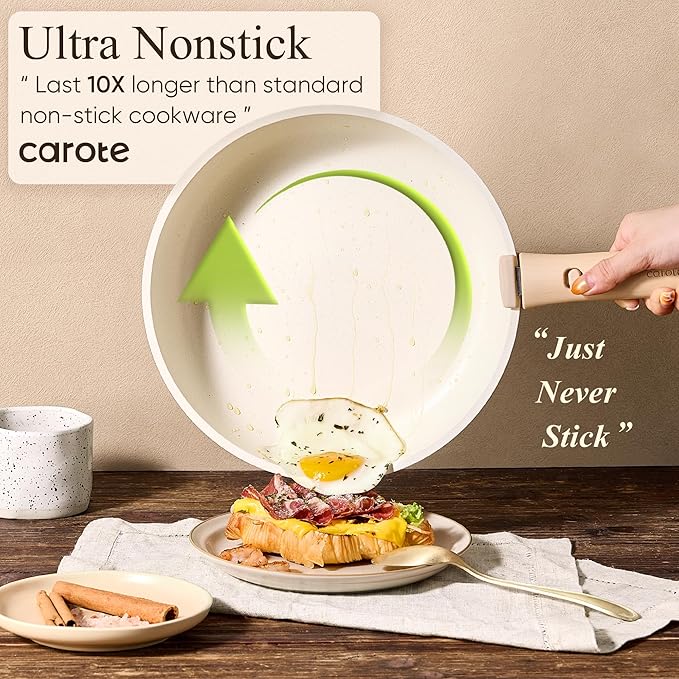 CAROTE 17pcs Pots and Pans Non Stick, Cookware Sets Detachable Handle, Induction Kitchen Pots and Pans,NonStick Cooking Set, Oven/Dishwasher/Fridge Safe, Space Saving