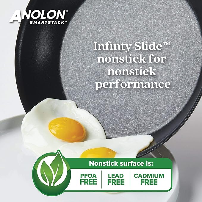 Anolon SmartStack Hard-Anodized Nesting Pots and Pans Set/Cookware Set, 10-Piece, Black