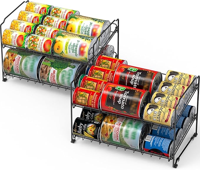 Simple Houseware 2 Tier Can Rack, Black - 2 Pack