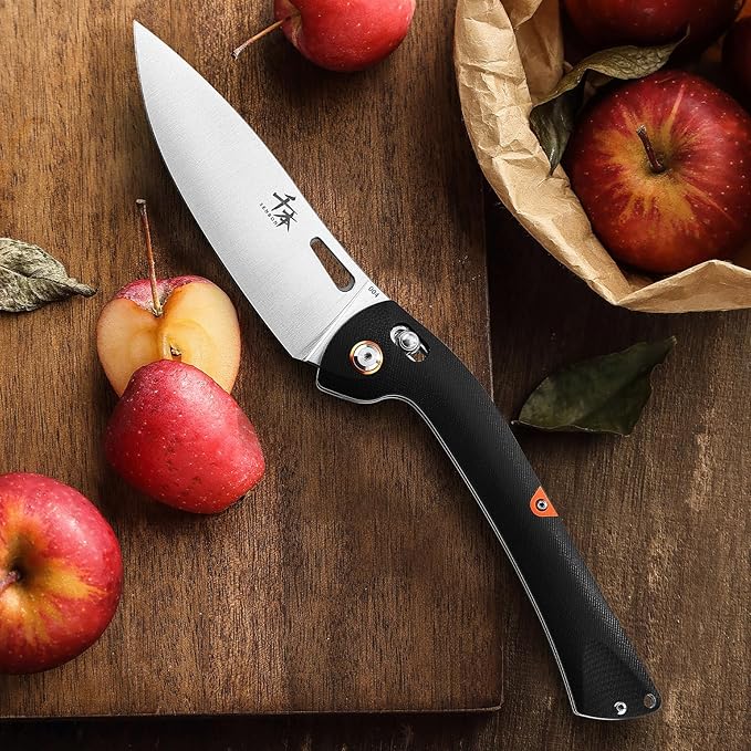 SENBON 440 Stainless Steel Super Sharp Pocket Folding Chef Knife - Peeling, Utility, Fruit Knife - G10 Handle - Camping, Barbecue, Outdoor - Clip