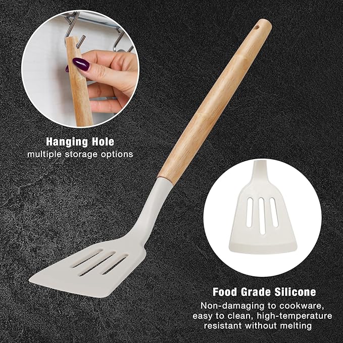 19 PCS Kitchen Cooking Utensils Set, 11 Pieces Silicone Cooking Utensils Set 6 Pieces Sharp Stainless Steel White Knife Set with 1 Piece Cutting Board, Ideal for Apartment