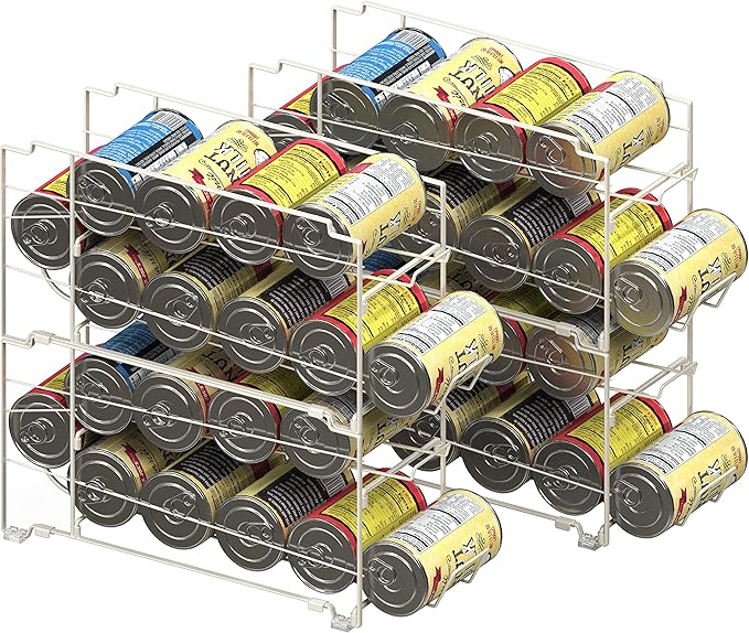 Simple Houseware Soda Can Organizer Stackable Rack Dispenser for Pantry/Refrigerator, 4 Pack, White