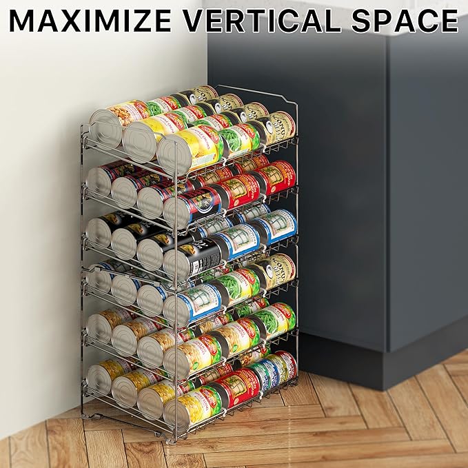 Simple Houseware Stackable Can Organizer Rack for Pantry/Cabinet – 11.5" D x 17" W x 13.75" H, Holds 36 Cans, 3-Tier Can Food Storage Dispenser, Chrome