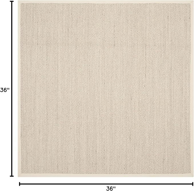 SAFAVIEH Area Rug 3' Square - Natural Fiber Collection - Marble & Beige, Sisal, Woven Design with Border (NF143C)