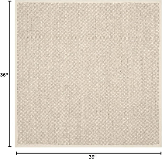 SAFAVIEH Area Rug 3' Square - Natural Fiber Collection - Marble & Beige, Sisal, Woven Design with Border (NF143C)