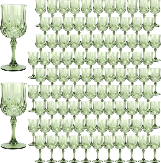 Plastic Wine Glasses,100PCS New Green Plastic Goblets Vintage Style Cordial Drinking Glasses for Wedding Reception, Grand Event Party Supplies (100, New Green)