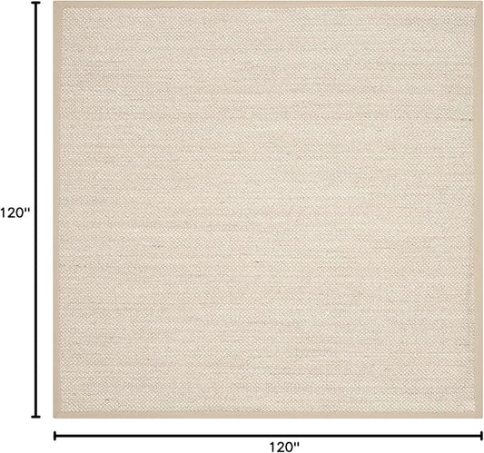 SAFAVIEH Area Rug 10' Square - Natural Fiber Collection - Marble & Linen Color, Sisal, Woven Design with Border (NF143B)