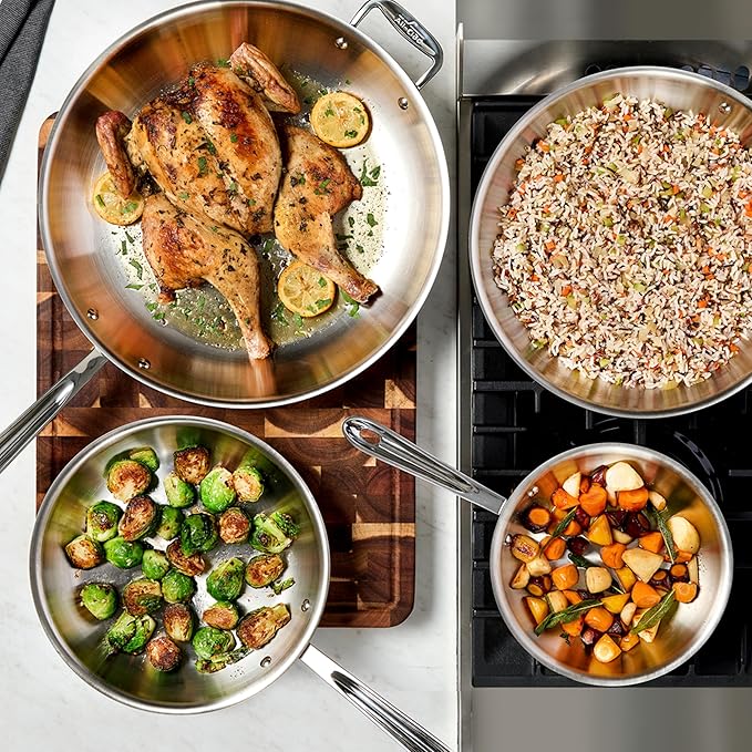 All-Clad D3 3-Ply Stainless Steel Fry Pan 8 Inch Induction Oven Broiler Safe 600F Pots and Pans, Cookware Silver