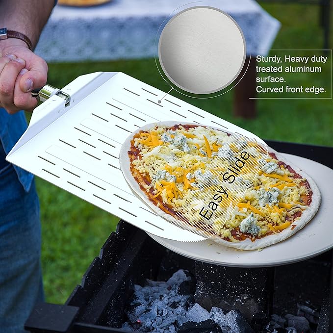Pizza Peel 12 inch with Long Foldable Handle – Aluminum Pizza Paddle – Pizza Spatula or Pizza Turning Peel – Pizza Oven Accessories – For Baking Dough, Bread and Pastry, NNU-PP-12-PRO