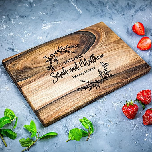 Personalized Walnut Wood Cutting Board – Custom Engraving with Family Name – 8x12 Inches – Gift for Wedding, Anniversary, Christmas, Housewarming, Mother’s Day – Great for Friends and Parents