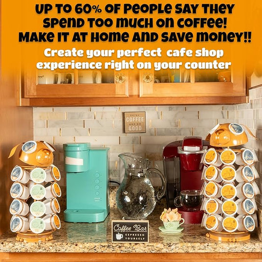 Made Easy Kit Carousel Coffee Pod Holder, Compatible with Keurig K-Pods K-Cups, Countertop Rack Storage Organizer, Metal Home and Kitchen Decor, Capsule Café Station Bar (Large, Brown Dog)