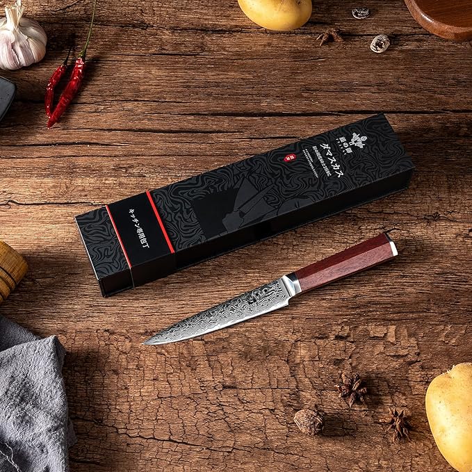 Boning Knife 5.5 inch Damascus VG-10 Super Steel 67-Layer Damascus with Hexagon Natural Wood Handle, Deboning knife - Stiff Blade