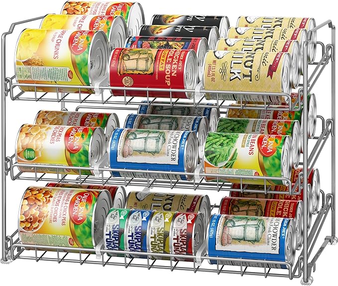 Simple Houseware Stackable Can Rack, Silver, Adjustable Plastic Dividers, Holds 36 Cans
