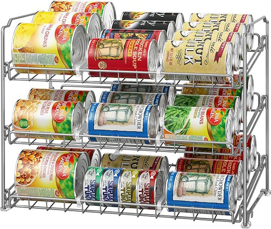 Simple Houseware Stackable Can Rack, Silver, Adjustable Plastic Dividers, Holds 36 Cans