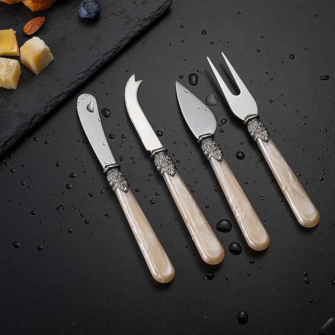 REVERIE Collection 4-piece Stainless Steel Butter Spreader Cheese Knife, Giftable Butter Knives set, Bread Knife set (Gold Cheese Knife set)