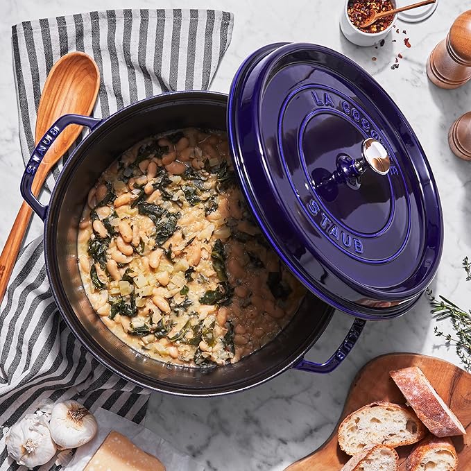 Staub Cast Iron 7-qt Round Cocotte - Dark Blue, Made in France