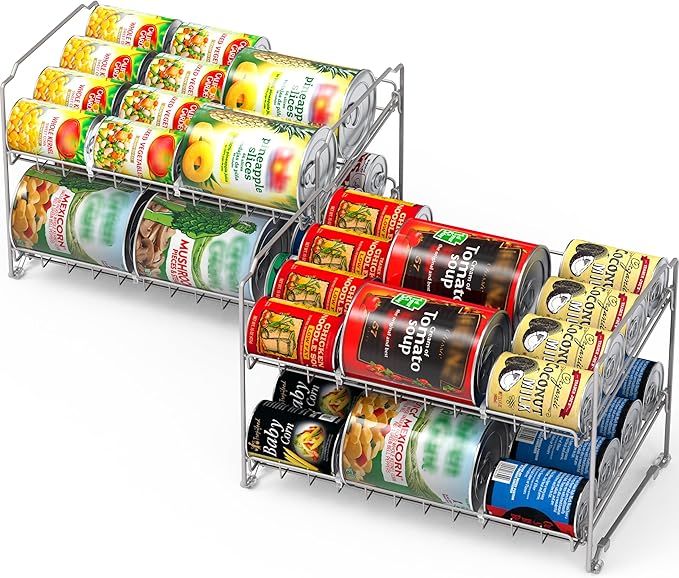 Simple Houseware 2 Tier Stackable Can Rack, Silver, 2 Pack