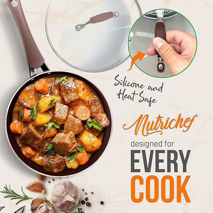 NutriChef Kitchenware Pots & Pans Set – High-qualified Basic Kitchen Cookware Set, Non-Stick (14-Piece Set)