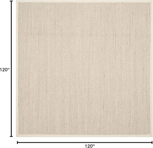 SAFAVIEH Area Rug 10' Square - Natural Fiber Collection - Marble & Beige, Sisal, Woven Design with Border (NF143C)