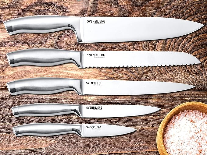 Modern-Silver Chef Kitchen Knife Set without Block, Chef Knife Set for Cooking, Knife Set for Kitchen, Stainless Steel, Sharp, German Brand | SB-KS101