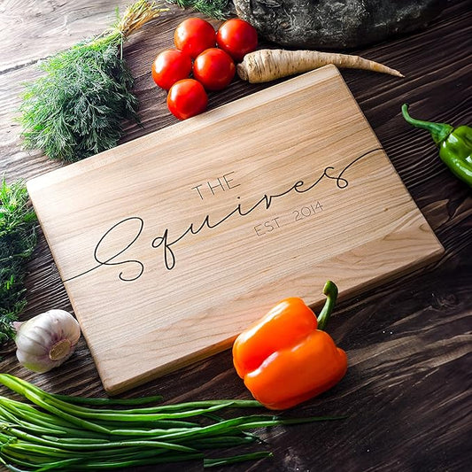 Personalized Maple Wood Cutting Board – Custom Engraving with Family Name – 8x12 Inches – Gift for Christmas, Wedding, Anniversary, Housewarming, Mother’s Day – Great for Parents and Friends