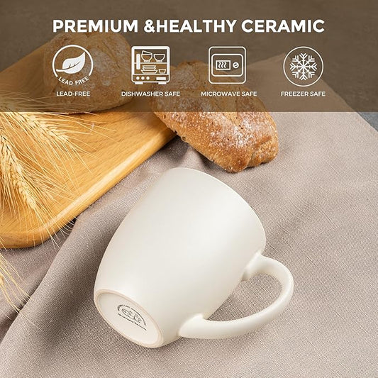 GBHOME 12oz Coffee Mugs Set of 6, Large Ceramic Coffee Mugs for Man, Woman, Dad, Mom, Modern Coffee Mugs Set with handle for Tea/Latte/Cappuccino/Milk/Cocoa. Dishwasher&Microwave Safe,ivory