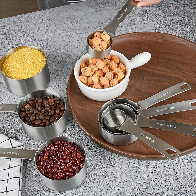 Smithcraft Measuring Cup Set of 8 Stainless Steel Measuring Cups18/8(304) Steel Material Heavy Duty 8 Measuring Cups and 1 Ring Set of 9