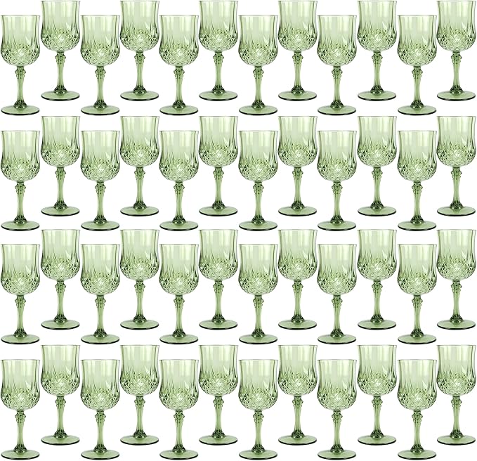 Plastic Wine Glasses,Plastic Goblets Vintage Style Cordial Drinking Glasses for Wedding Reception, Grand Event Party Supplies (48, New Green)