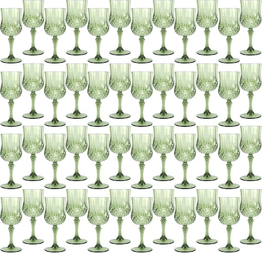 Plastic Wine Glasses,Plastic Goblets Vintage Style Cordial Drinking Glasses for Wedding Reception, Grand Event Party Supplies (48, New Green)