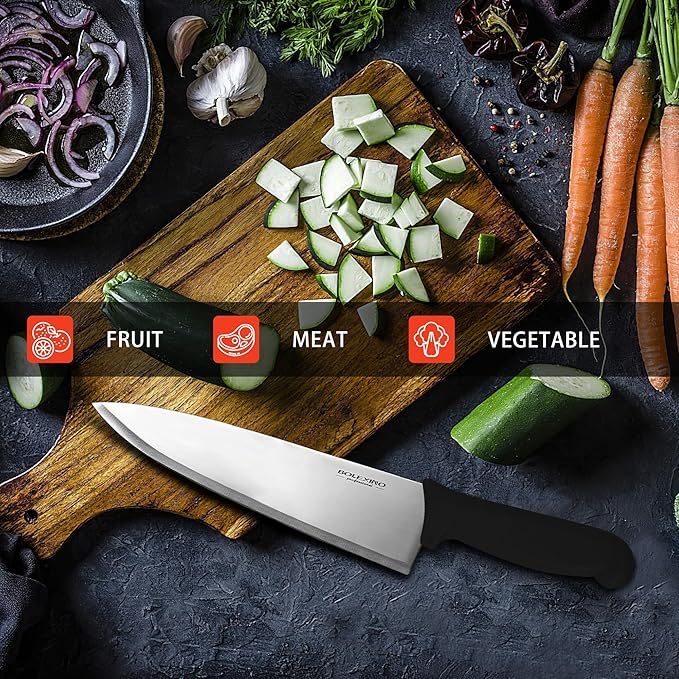 8 inch Japanese High Carbon Stainless Steel Chef Knife, Professional Extra Sharp Wide Cook Knife with Non-slip Ergonomic Handle, for Kitchen Home Restaurant