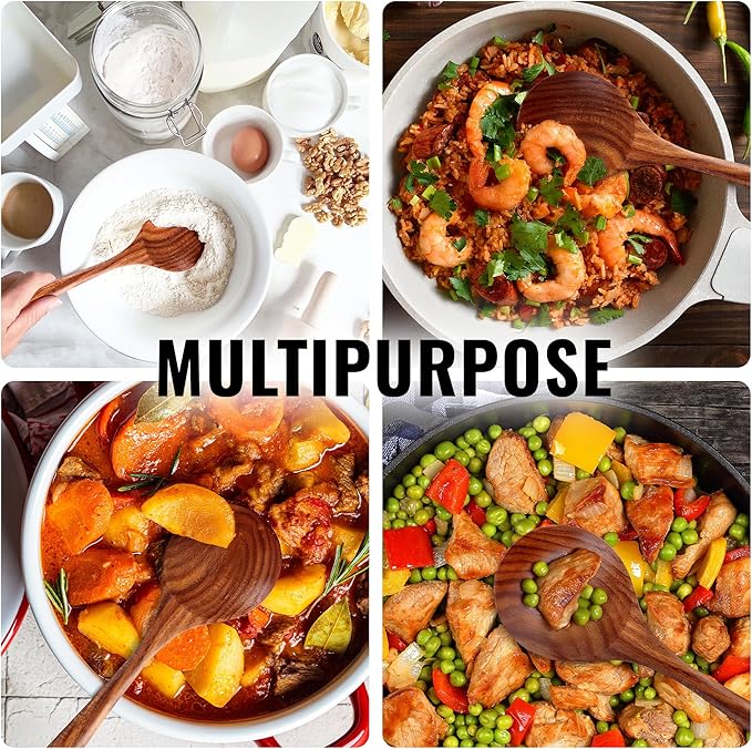 Zulay Kitchen 9.4" Teak Wooden Cooking Spoon – Durable, Non-Stick Wooden Utensil for Cooking, Stirring, Mixing & Serving – Heat-Resistant, Smooth Finish Kitchen Spoon for Nonstick Cookware