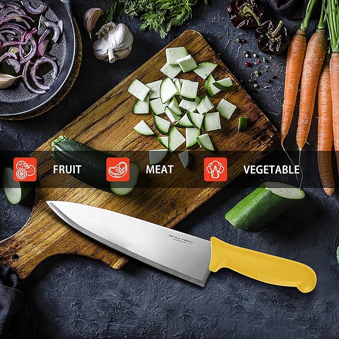 8 inch Japanese High Carbon Stainless Steel Chef Knife, Professional Extra Sharp Wide Cook Knife with Non-slip Ergonomic Handle, for Kitchen Home Restaurant