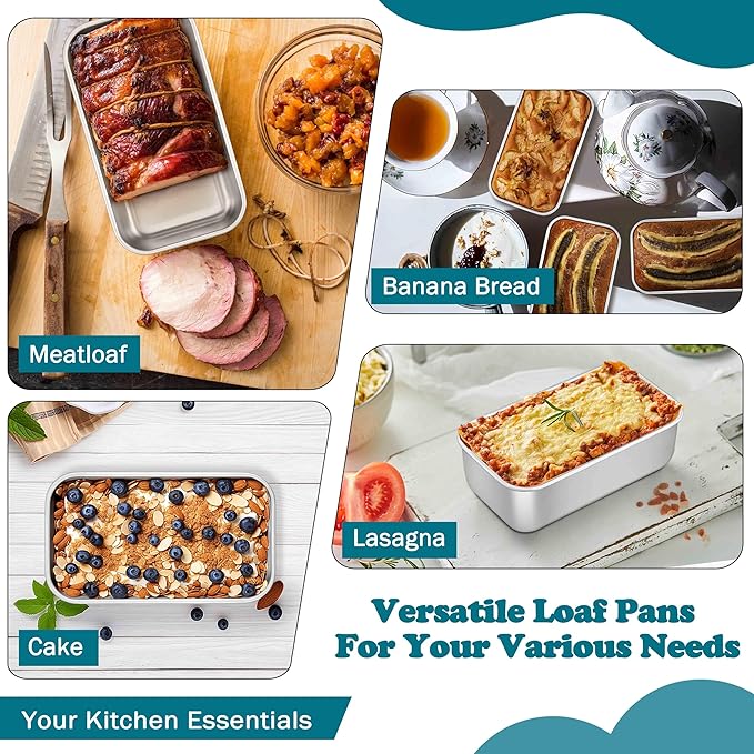 TeamFar Mini Loaf Pan, 8 PCS Stainless Steel Loaf Pans for Baking Bread, 6.3 x 3.5 Inch Bread Baking Pan for Homemade Bread, Meatloaf, Cake and Brownies, Non-Toxic, Oven & Dishwasher Safe