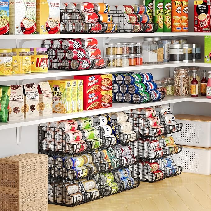 X-cosrack 6Pack Stackable Can Rack Organizer for Kitchen Pantry,Max Can Storage Holder,Durable Can Dispenser & Canned Goods Organizer for Various Ounces of Canned Food Soda Drinks, 2 Pack 3-Tier