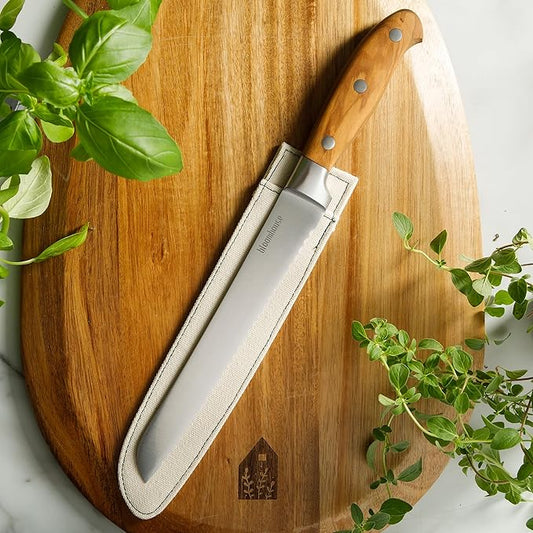 Bloomhouse 8 Inch German Steel Bread Knife W/Italian Olive Wood Forged Handle