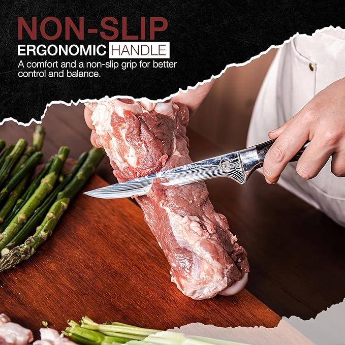8 PC Chef Knives - High Carbon Stainless Steel Knives With Pakkawood Handles - NO Magnet or Block Included - Japanese Knife Set - Home & Professional Chef's Knife Set