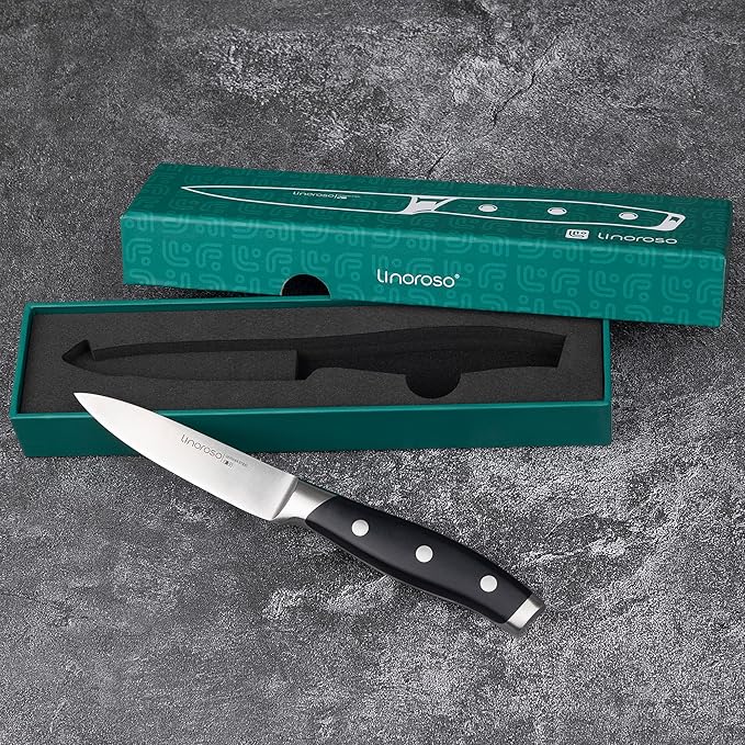 linoroso Paring Knife 3.5 inch Small Kitchen Knife with Elegant Gift Box, Sharp Forged German Carbon Stainless Steel Fruit Knife, Full Tang, Ergonomic Handle-Classic Series