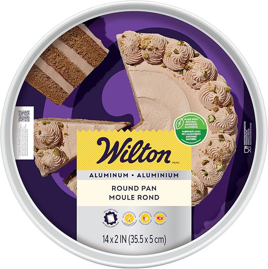 Wilton Perforated Round Cake Pan, Aluminum Bakeware for Crisp Edges, Durable, Even Heating, Rust-Resistant, Professional Quality, 14 x 2 in., Package May Vary