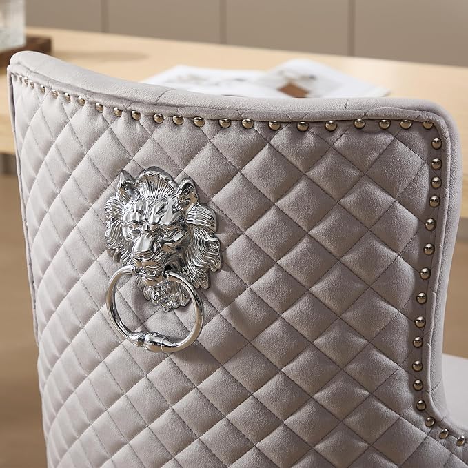 Velvet Adjustable Swivel Barstools Set of 2 with High Tufted Back, Modern Counter Height Stools with Chrome Base Footrest Pull Ring Rivet Trim for Kitchen, Dining Room, Pub (Grey)