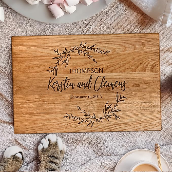 Personalized Oak Wood Cutting Board – Custom Engraving with Family Name – 10x14 Inches – Gift for Wedding, Anniversary, Christmas, Housewarming, Mother’s Day – Great for Friends and Parents