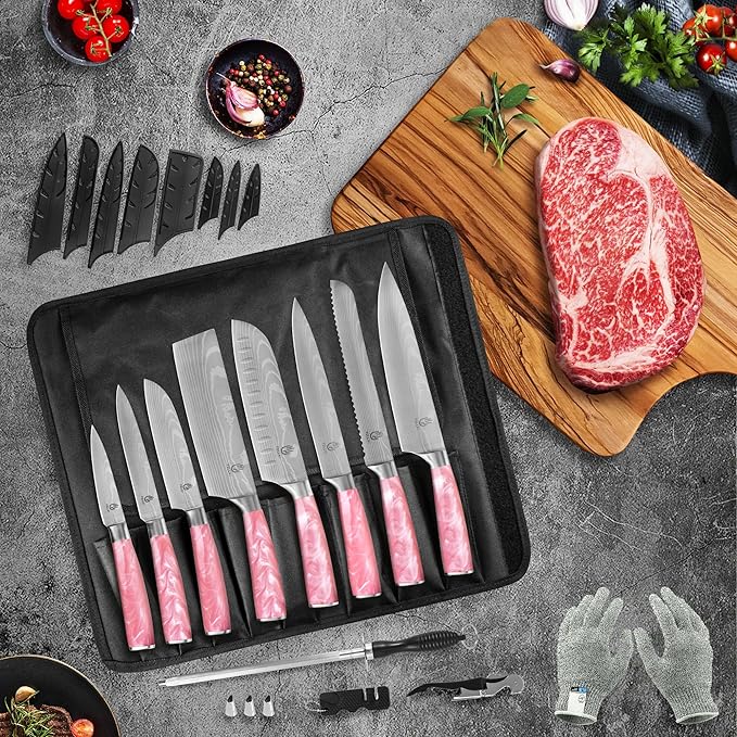 FULLHI Knife Set, 14pcs Japanese Knives Set, Multiple Colour Premium German Stainless Steel Chef Knife Set