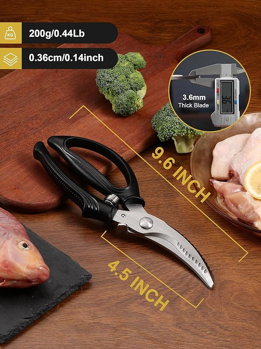 Poultry Shears, Kitchen Shears with Spring Loaded, Heavy Duty Poultry Scissors for Meat, Chicken,Turkey, Anti-Slip Handle,Safety Lock,Dishwasher Safe