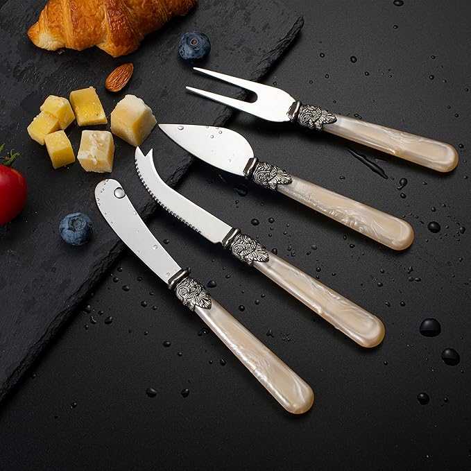 REVERIE Collection 4-piece Stainless Steel Butter Spreader Cheese Knife, Giftable Butter Knives set, Bread Knife set (Gold Cheese Knife set)