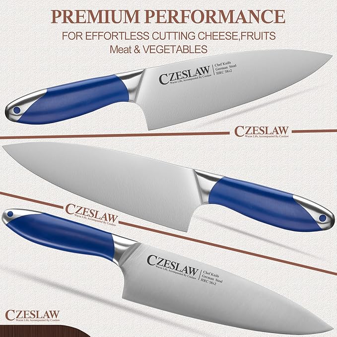 Chef Knife 2pcs, 8" Chef's Knife & 5" kitchen knives, Razor Sharp Professional Japanese Chef Knife, Forged from High Carbon German Steel,Full Tang Prussia Blue Handle,cooking gifts cooks