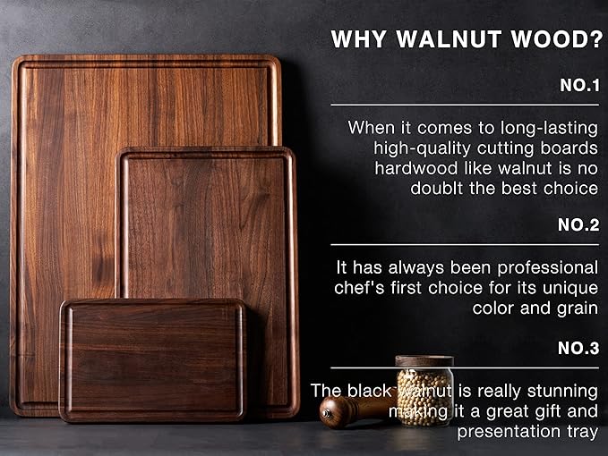 AZRHOM XXL Large Walnut Wood Cutting Board for Kitchen 24x18 (Gift Box) with Juice Groove Handles Non-slip Mats Thick Reversible Butcher Block Chopping Board