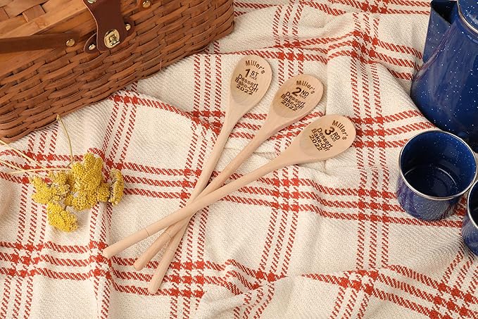 Wedding Collectibles Custom Engraved 14in Chili Cook Off Prizes | Set of 3 Wooden Spoons | Personalized Beech Wood Spoons as Event Chili Cookoff Trophies