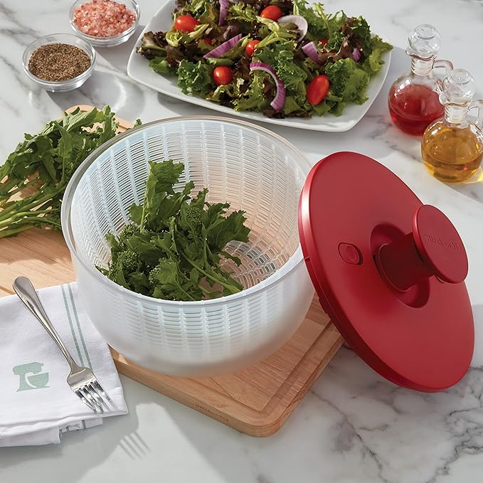 KitchenAid Universal Salad Spinner with Removable Bowl, Colander and One Handed Pump Mechanism, Large Bowl Nests and Features Non Slip Base, 7.43 Quart, Empire Red